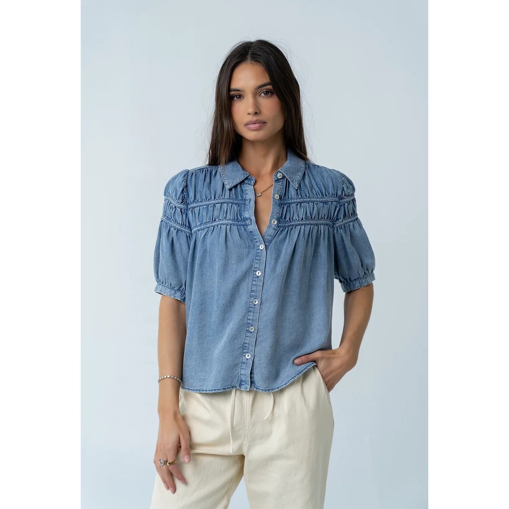 Böhme Whitney Button Up Blouse S Medium Wash NEW Puff Tencel Western Prairie